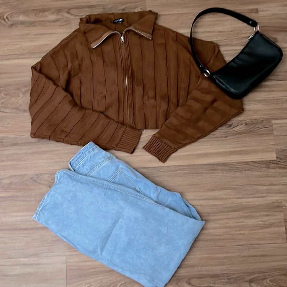 Cozy Girl Zip Front Cardigan Sweater - Chestnut